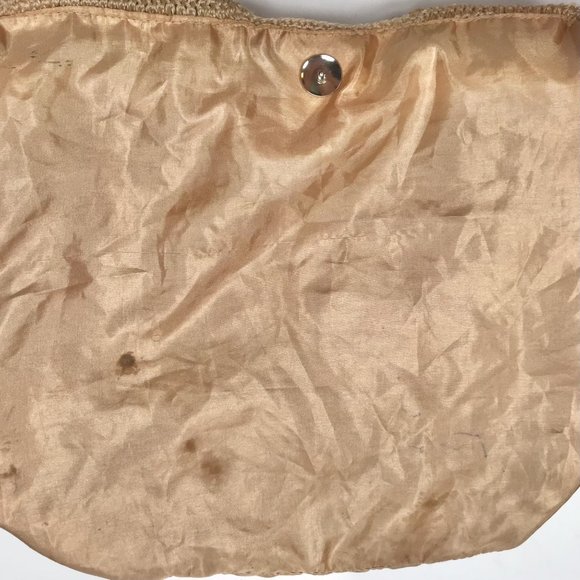 Vintage Y2K Tan Boho Sequin Shoulder Bag Knit Cottagecore Gold Purse - Picture 6 of 7